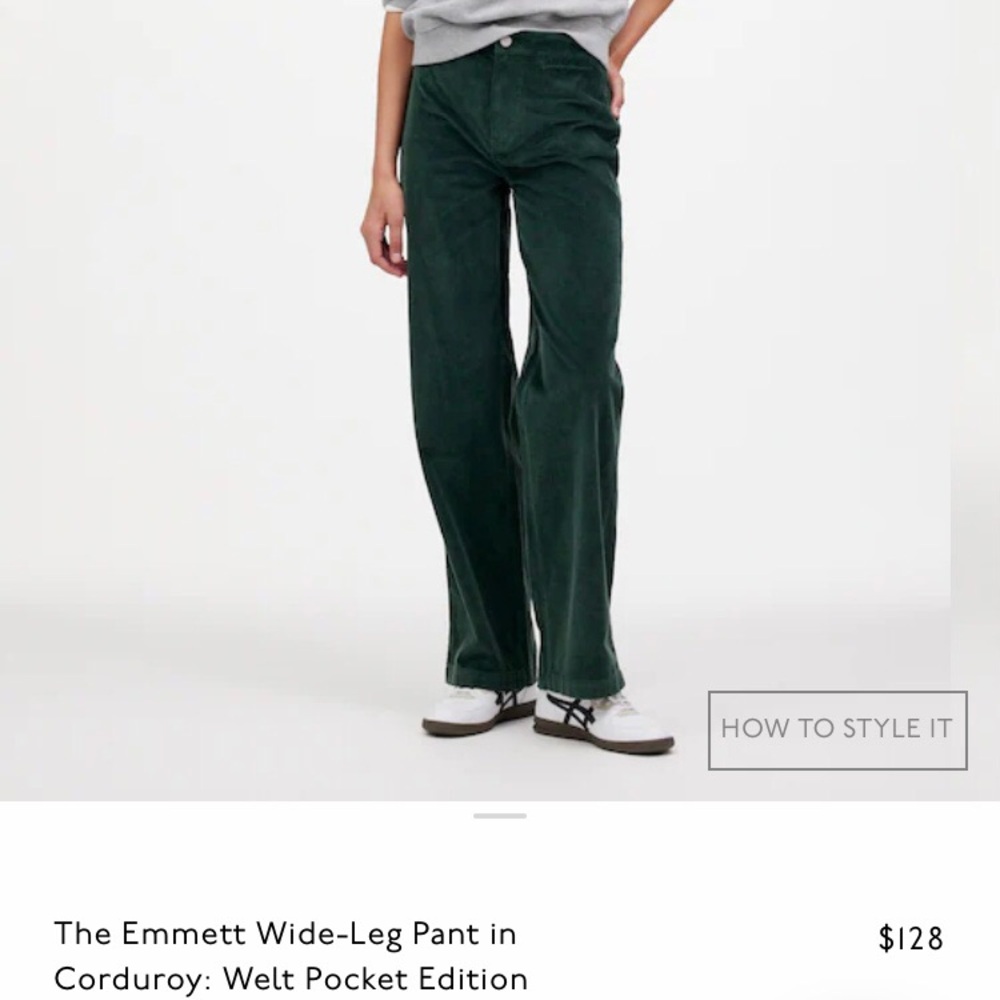 Green emmett wide leg pant in corduroy welt pocket